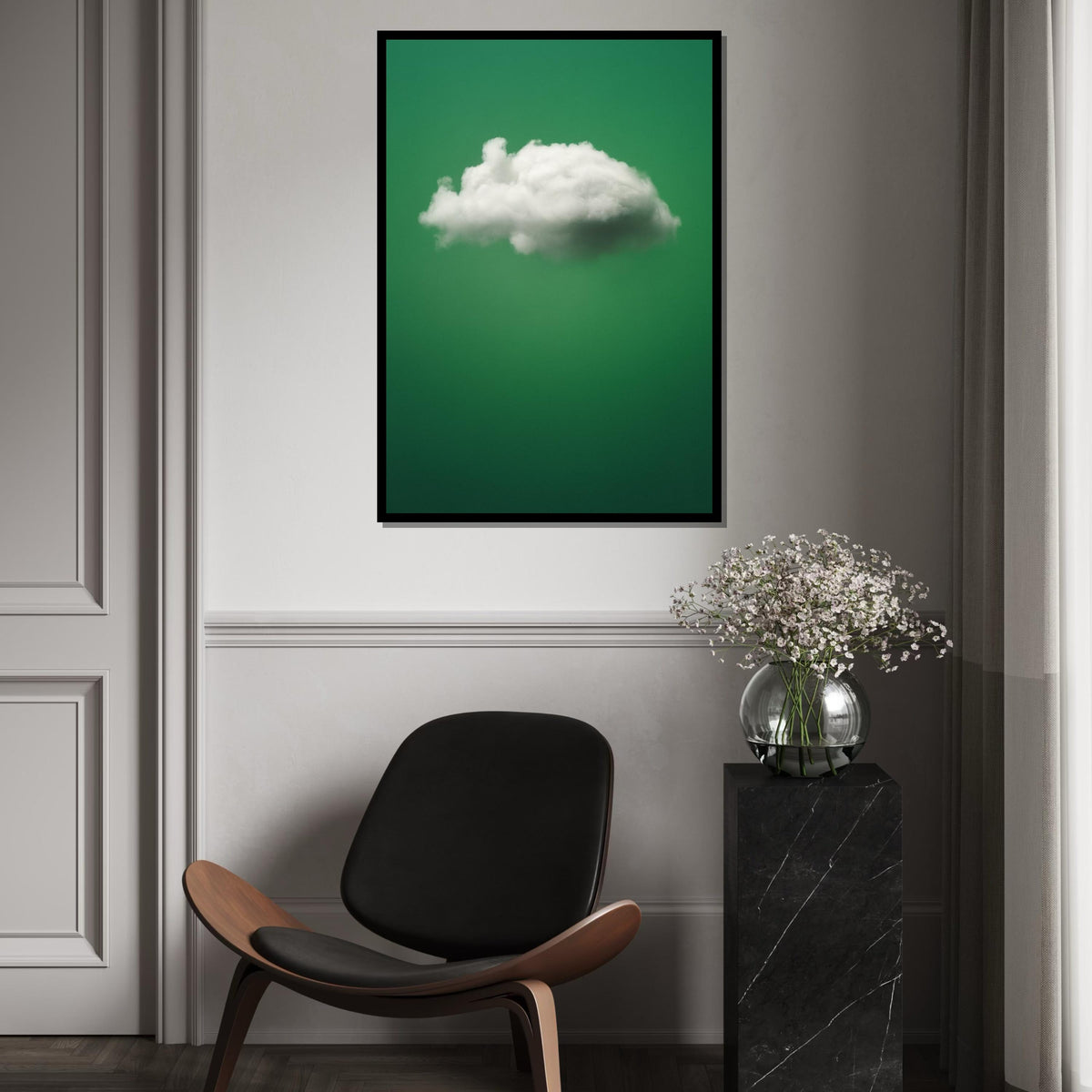 Cloud on Green Canvas, Minimalist Sky Wall Art, Dreamy Cloud Print, Wall Art Canvas Design, Ready to Hang Decoration, Modern Decor