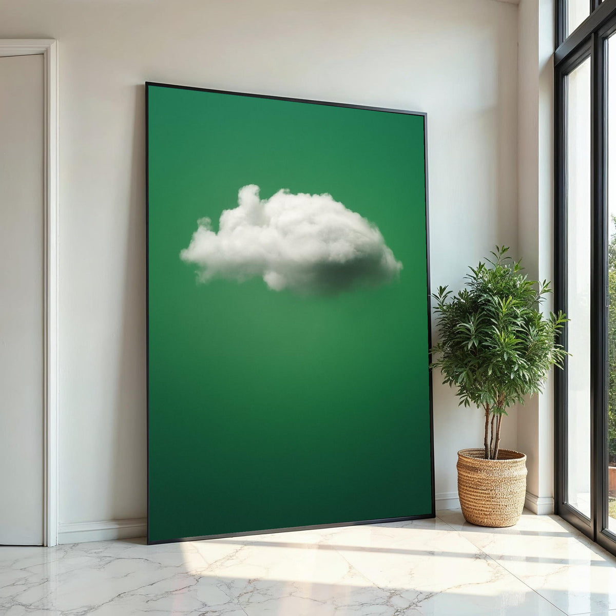 Cloud on Green Canvas, Minimalist Sky Wall Art, Dreamy Cloud Print, Wall Art Canvas Design, Ready to Hang Decoration, Modern Decor
