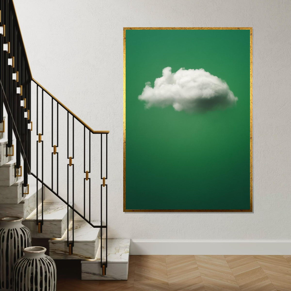 Cloud on Green Canvas, Minimalist Sky Wall Art, Dreamy Cloud Print, Wall Art Canvas Design, Ready to Hang Decoration, Modern Decor