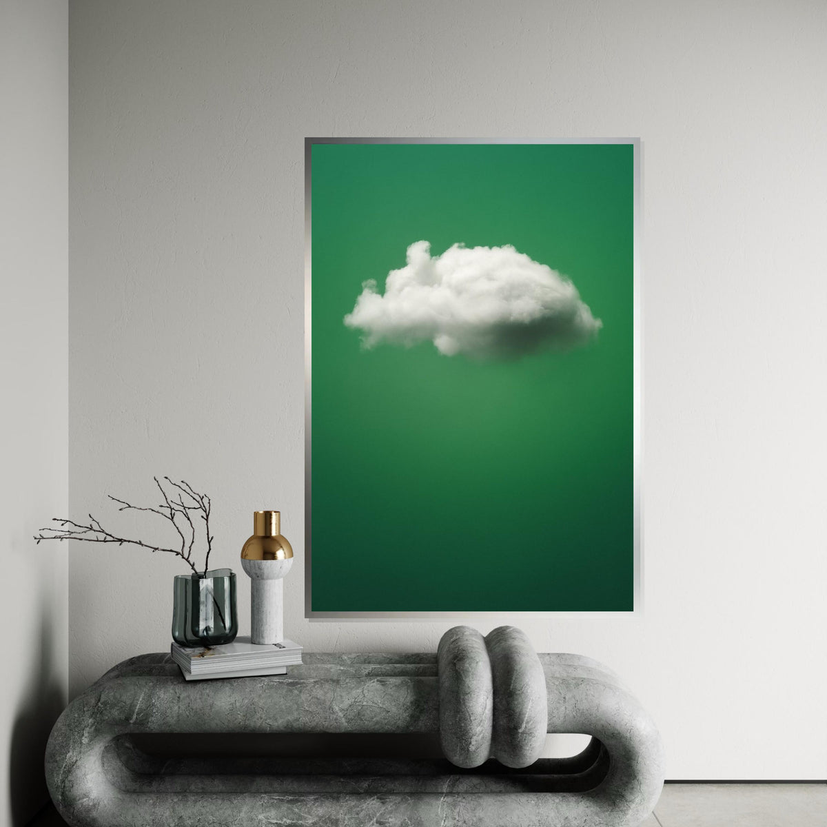 Cloud on Green Canvas, Minimalist Sky Wall Art, Dreamy Cloud Print, Wall Art Canvas Design, Ready to Hang Decoration, Modern Decor