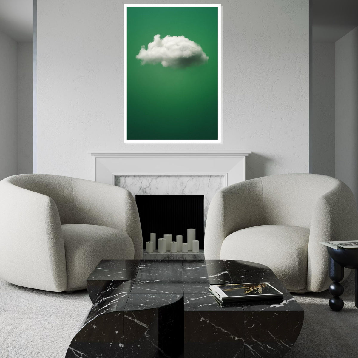 Cloud on Green Canvas, Minimalist Sky Wall Art, Dreamy Cloud Print, Wall Art Canvas Design, Ready to Hang Decoration, Modern Decor