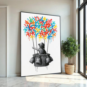 New Banksy Balloon Canvas, Graffiti Art, Vibrant Drip Balloon Art, Wall Art Canvas Design, Street Art, Ready To Hang Decoration