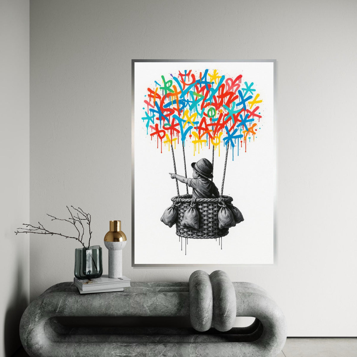 New Banksy Balloon Canvas, Graffiti Art, Vibrant Drip Balloon Art, Wall Art Canvas Design, Street Art, Ready To Hang Decoration