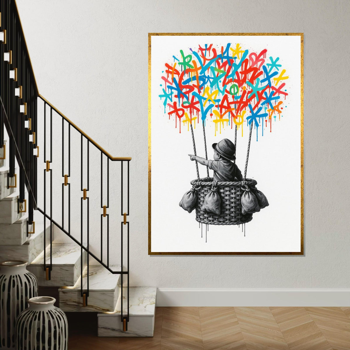 New Banksy Balloon Canvas, Graffiti Art, Vibrant Drip Balloon Art, Wall Art Canvas Design, Street Art, Ready To Hang Decoration