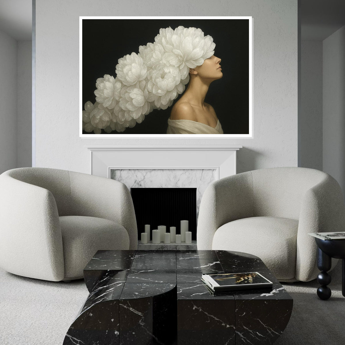 Floral Headdress Model Canvas, Flower Art, Portrait Wall Art Canvas Design, Elegant Art Print, Woman Poster Print, Ready to Hang Decoration