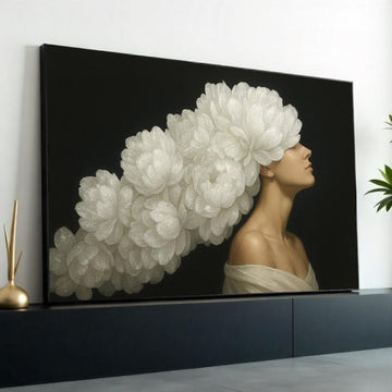 Floral Headdress Model Canvas, Flower Art, Portrait Wall Art Canvas Design, Elegant Art Print, Woman Poster Print, Ready to Hang Decoration