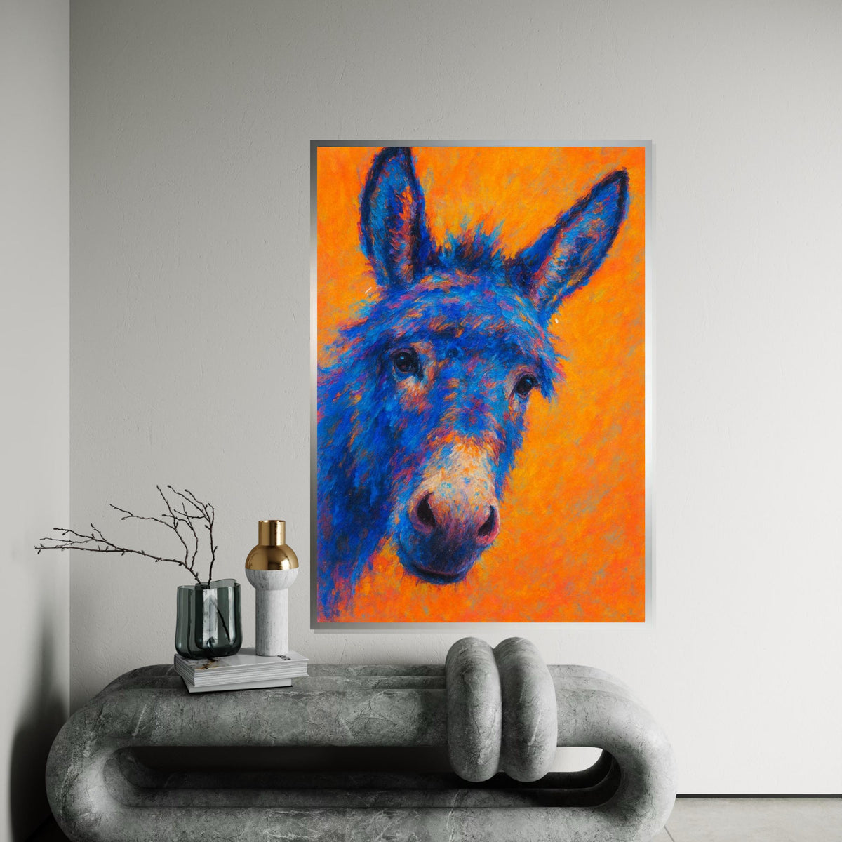 Vivid Blue Donkey Canvas, Colorful Animal Art, Vibrant Mule Wall Print, Animal Poster, Wall Art Canvas Design, Ready To Hang Decor