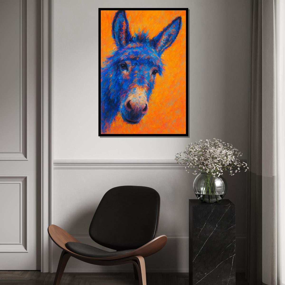 Vivid Blue Donkey Canvas, Colorful Animal Art, Vibrant Mule Wall Print, Animal Poster, Wall Art Canvas Design, Ready To Hang Decor