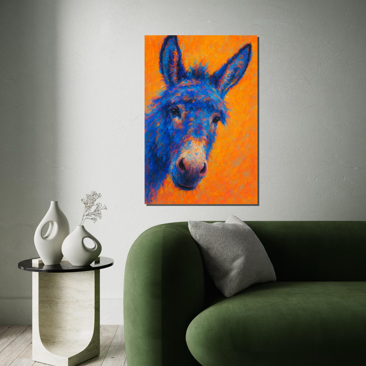 Vivid Blue Donkey Canvas, Colorful Animal Art, Vibrant Mule Wall Print, Animal Poster, Wall Art Canvas Design, Ready To Hang Decor