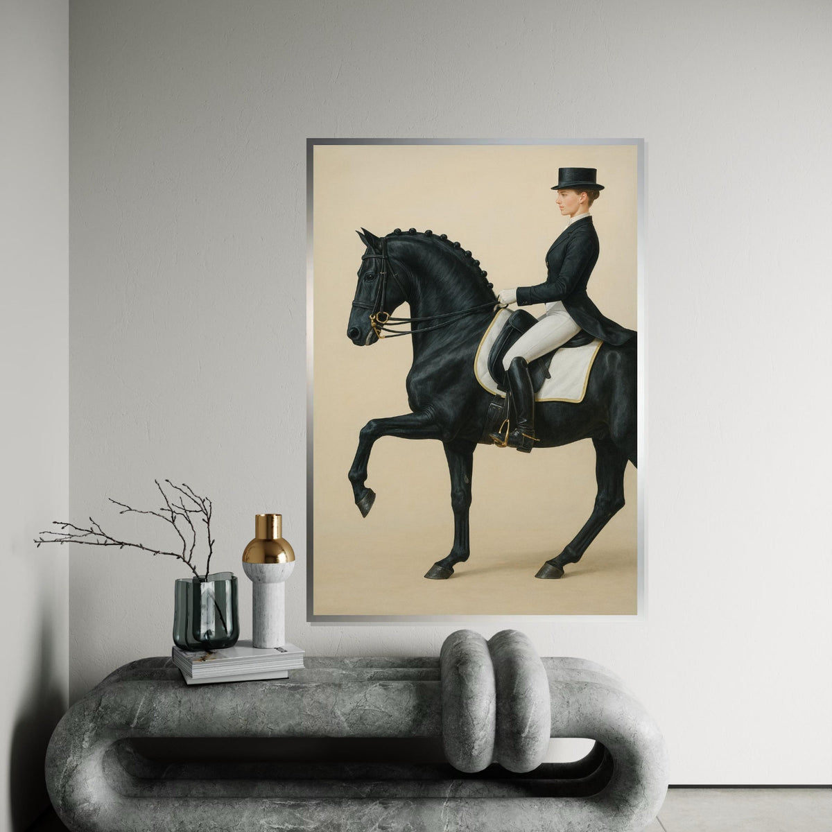 Elegant Equine Rider Canvas, Black Horse Wall Art, Equestrian Portrait, Wall Art Canvas Design, Ready To Hang Decoration, Print Art