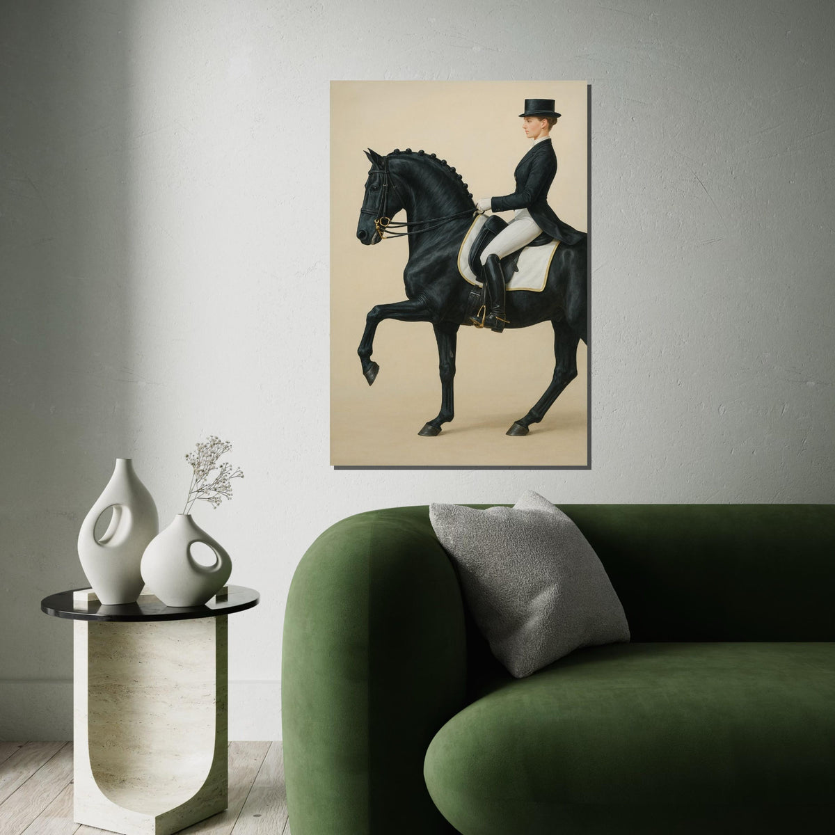 Elegant Equine Rider Canvas, Black Horse Wall Art, Equestrian Portrait, Wall Art Canvas Design, Ready To Hang Decoration, Print Art