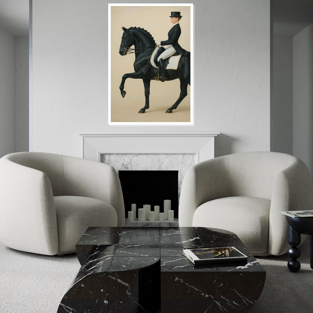 Elegant Equine Rider Canvas, Black Horse Wall Art, Equestrian Portrait, Wall Art Canvas Design, Ready To Hang Decoration, Print Art