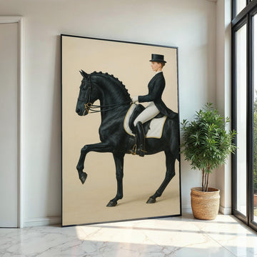 Elegant Equine Rider Canvas, Black Horse Wall Art, Equestrian Portrait, Wall Art Canvas Design, Ready To Hang Decoration, Print Art