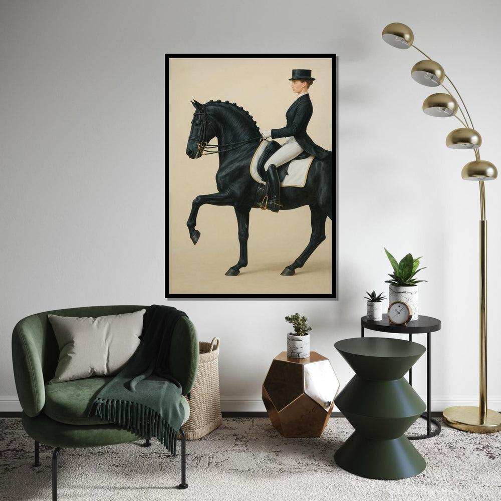 Elegant Equine Rider Canvas, Black Horse Wall Art, Equestrian Portrait, Wall Art Canvas Design, Ready To Hang Decoration, Print Art