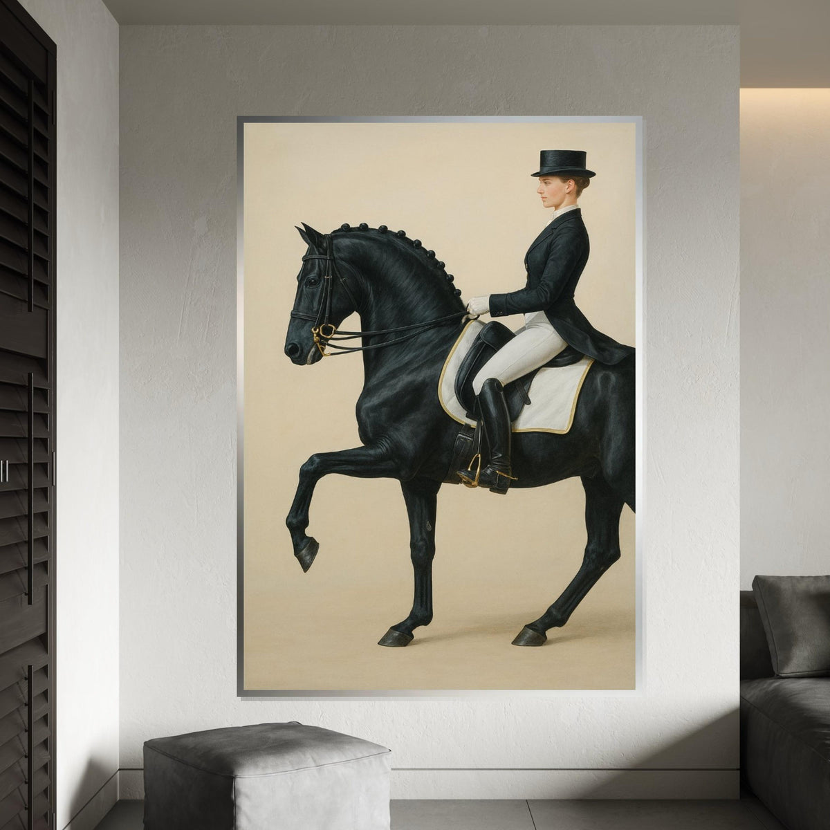 Elegant Equine Rider Canvas, Black Horse Wall Art, Equestrian Portrait, Wall Art Canvas Design, Ready To Hang Decoration, Print Art