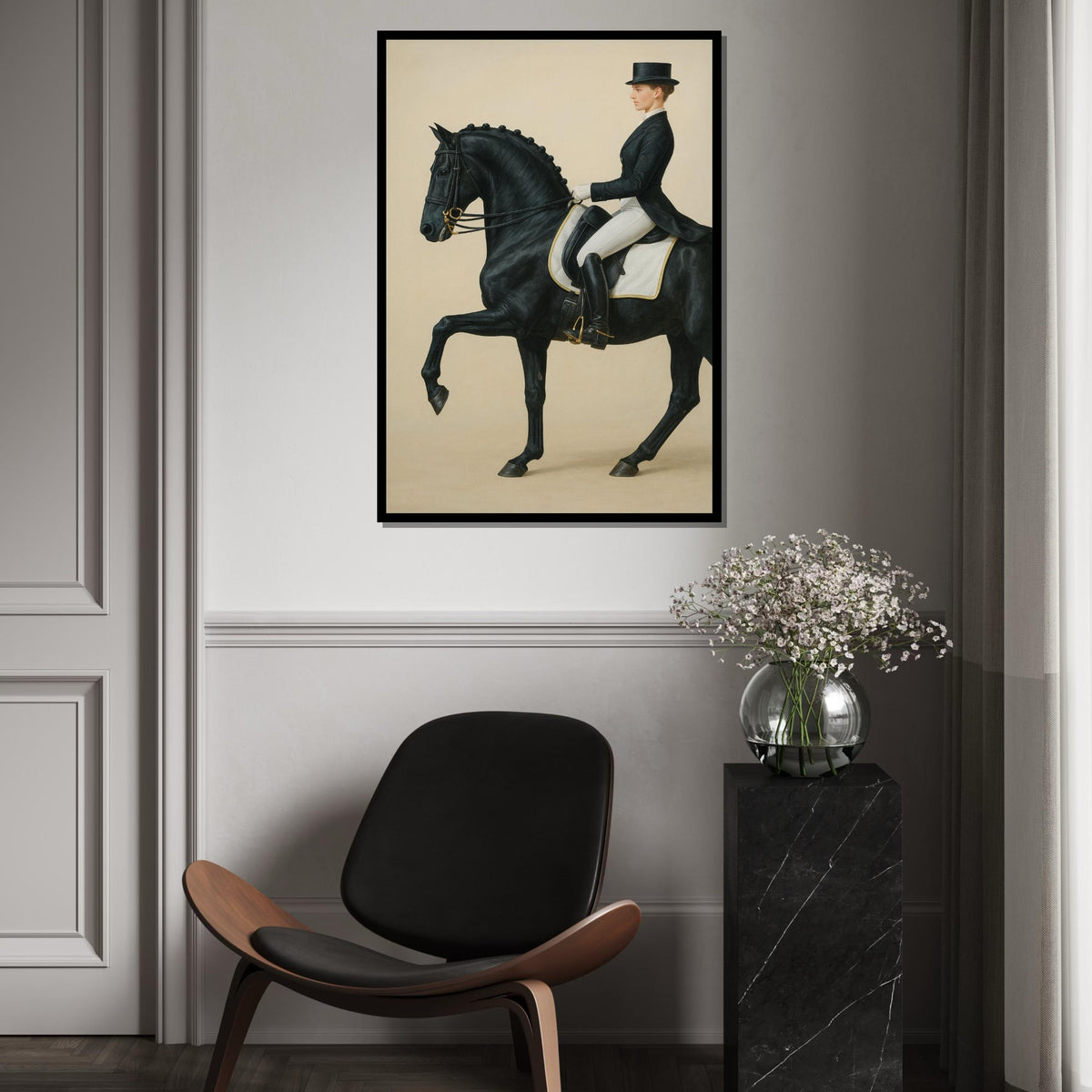 Elegant Equine Rider Canvas, Black Horse Wall Art, Equestrian Portrait, Wall Art Canvas Design, Ready To Hang Decoration, Print Art