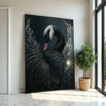 Elegant Black Swan, Black Swan Canvas Art, Bird Wall Art, Animal Canvas Design, Wall Art Canvas Ready to Hang, Majestic Swan Print