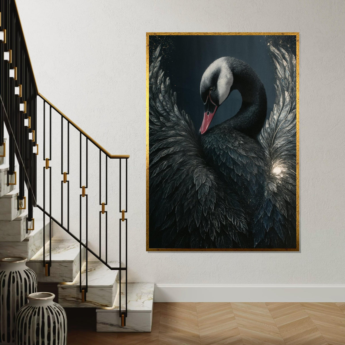 Elegant Black Swan, Black Swan Canvas Art, Bird Wall Art, Animal Canvas Design, Wall Art Canvas Ready to Hang, Majestic Swan Print