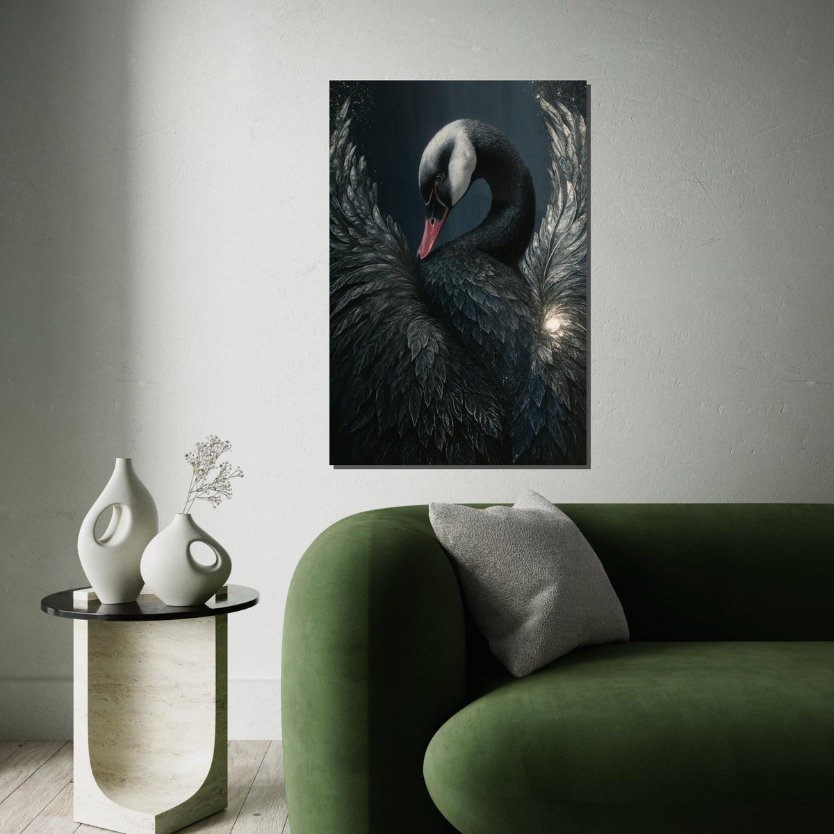 Elegant Black Swan, Black Swan Canvas Art, Bird Wall Art, Animal Canvas Design, Wall Art Canvas Ready to Hang, Majestic Swan Print
