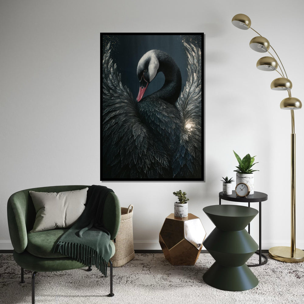 Elegant Black Swan, Black Swan Canvas Art, Bird Wall Art, Animal Canvas Design, Wall Art Canvas Ready to Hang, Majestic Swan Print