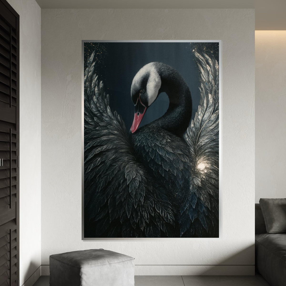 Elegant Black Swan, Black Swan Canvas Art, Bird Wall Art, Animal Canvas Design, Wall Art Canvas Ready to Hang, Majestic Swan Print