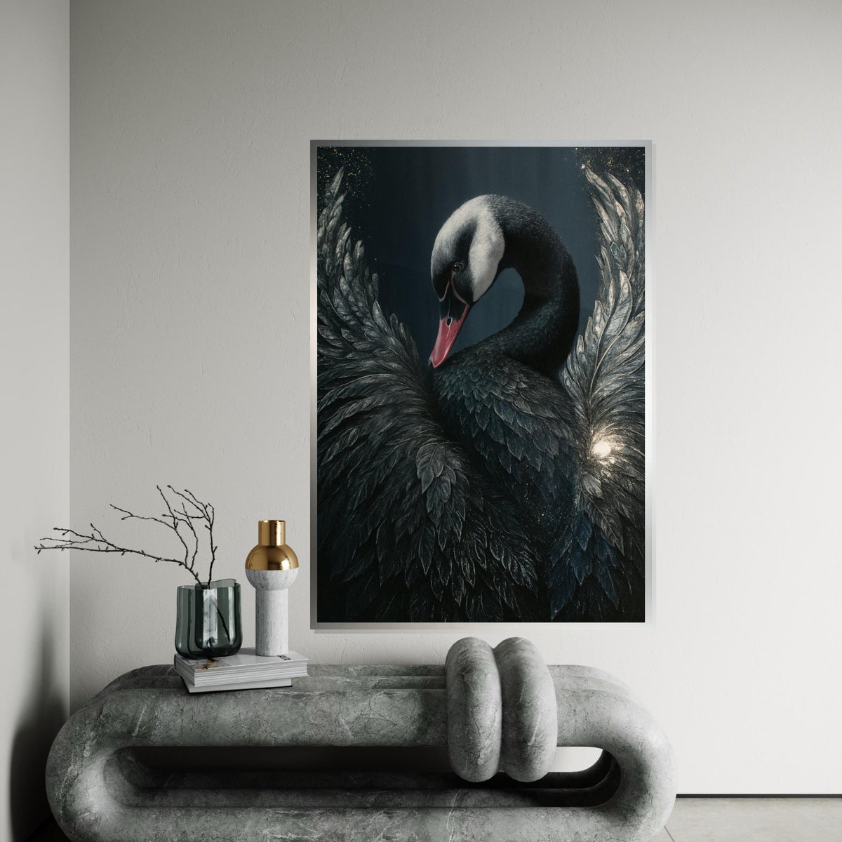 Elegant Black Swan, Black Swan Canvas Art, Bird Wall Art, Animal Canvas Design, Wall Art Canvas Ready to Hang, Majestic Swan Print