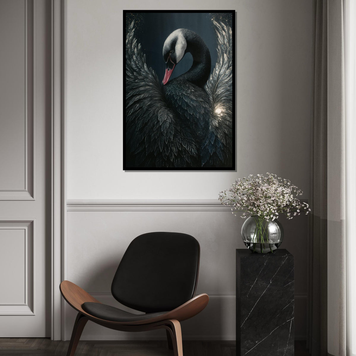 Elegant Black Swan, Black Swan Canvas Art, Bird Wall Art, Animal Canvas Design, Wall Art Canvas Ready to Hang, Majestic Swan Print