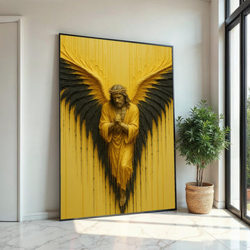 Golden Angel Canvas Wall Art, Praying Angel Wings, Spiritual Decor, Wall Art Canvas Design, Ready to Hang Decoration