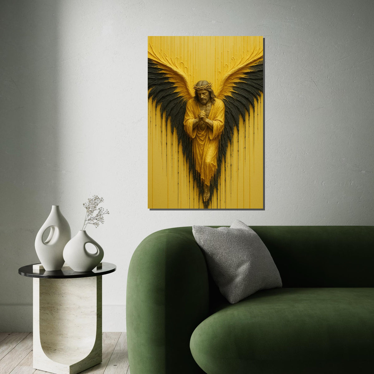 Golden Angel Canvas Wall Art, Praying Angel Wings, Spiritual Decor, Wall Art Canvas Design, Ready to Hang Decoration