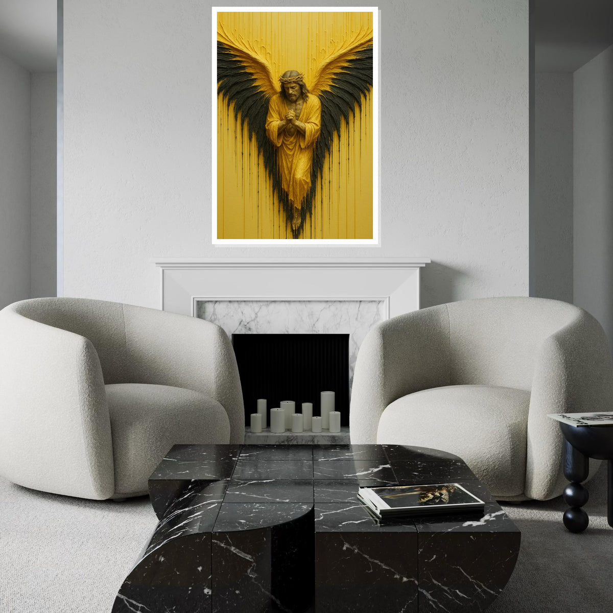 Golden Angel Canvas Wall Art, Praying Angel Wings, Spiritual Decor, Wall Art Canvas Design, Ready to Hang Decoration