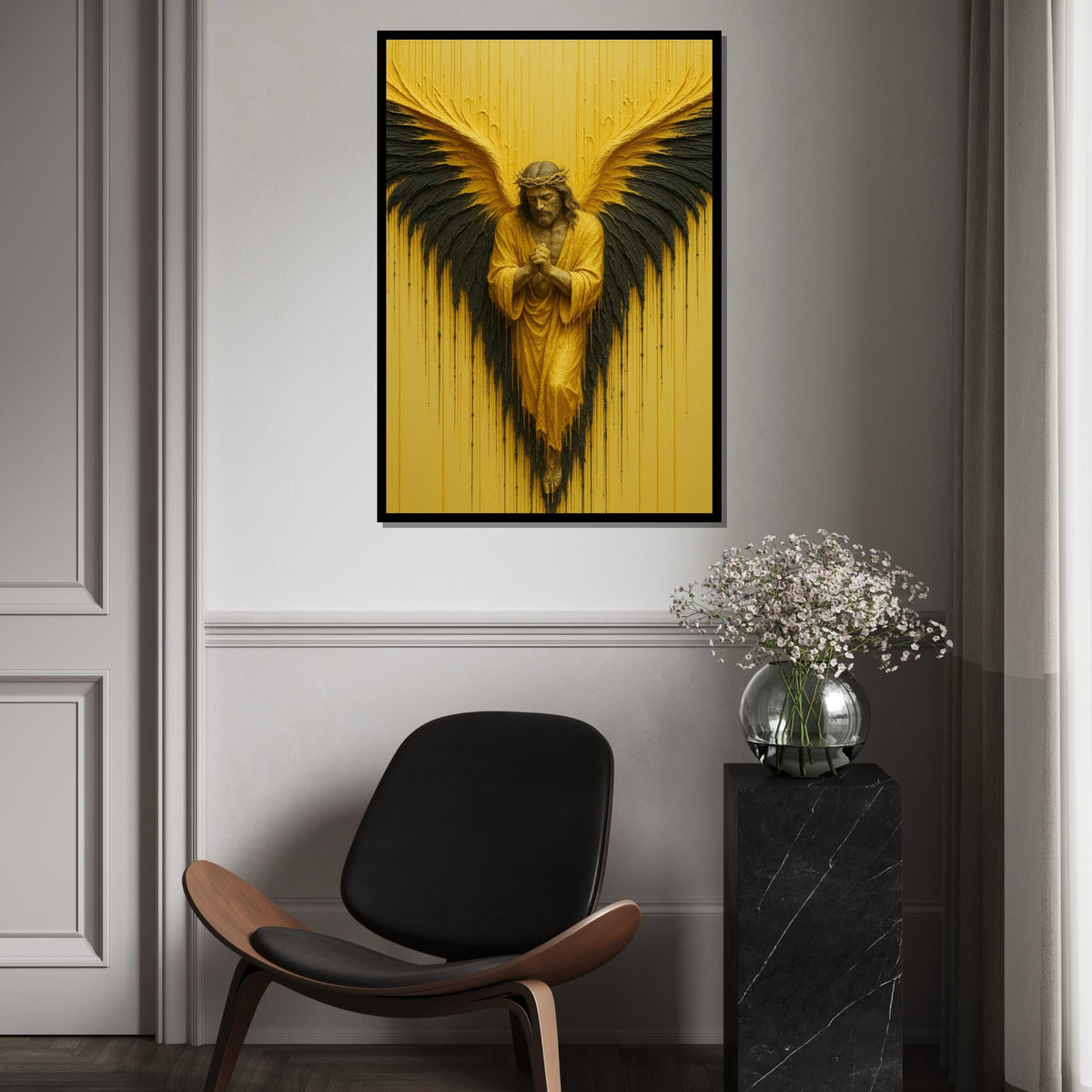 Golden Angel Canvas Wall Art, Praying Angel Wings, Spiritual Decor, Wall Art Canvas Design, Ready to Hang Decoration