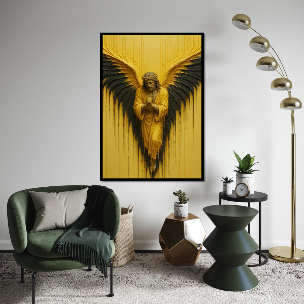 Golden Angel Canvas Wall Art, Praying Angel Wings, Spiritual Decor, Wall Art Canvas Design, Ready to Hang Decoration