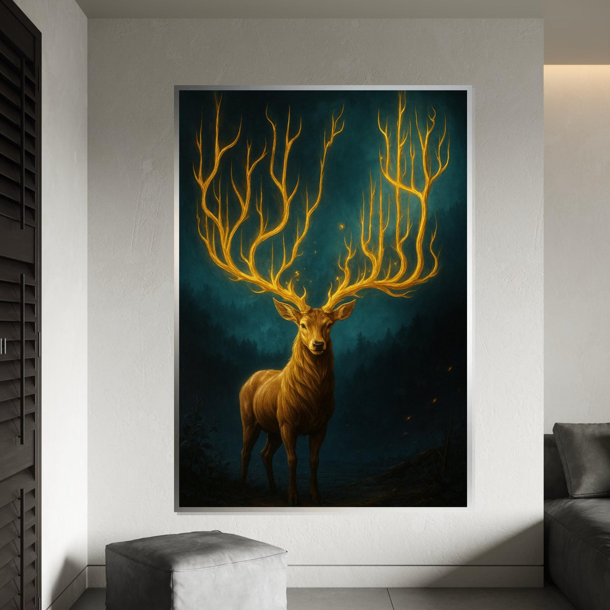 Majestic Stag Canvas, Glowing Antlers Art, Nature Wall Decor, Wall Art Canvas Design, Enchanting Forest Print, Ready To Hang Decoration