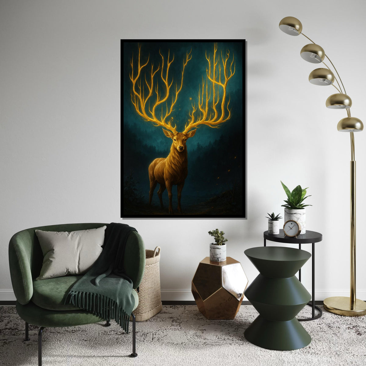 Majestic Stag Canvas, Glowing Antlers Art, Nature Wall Decor, Wall Art Canvas Design, Enchanting Forest Print, Ready To Hang Decoration