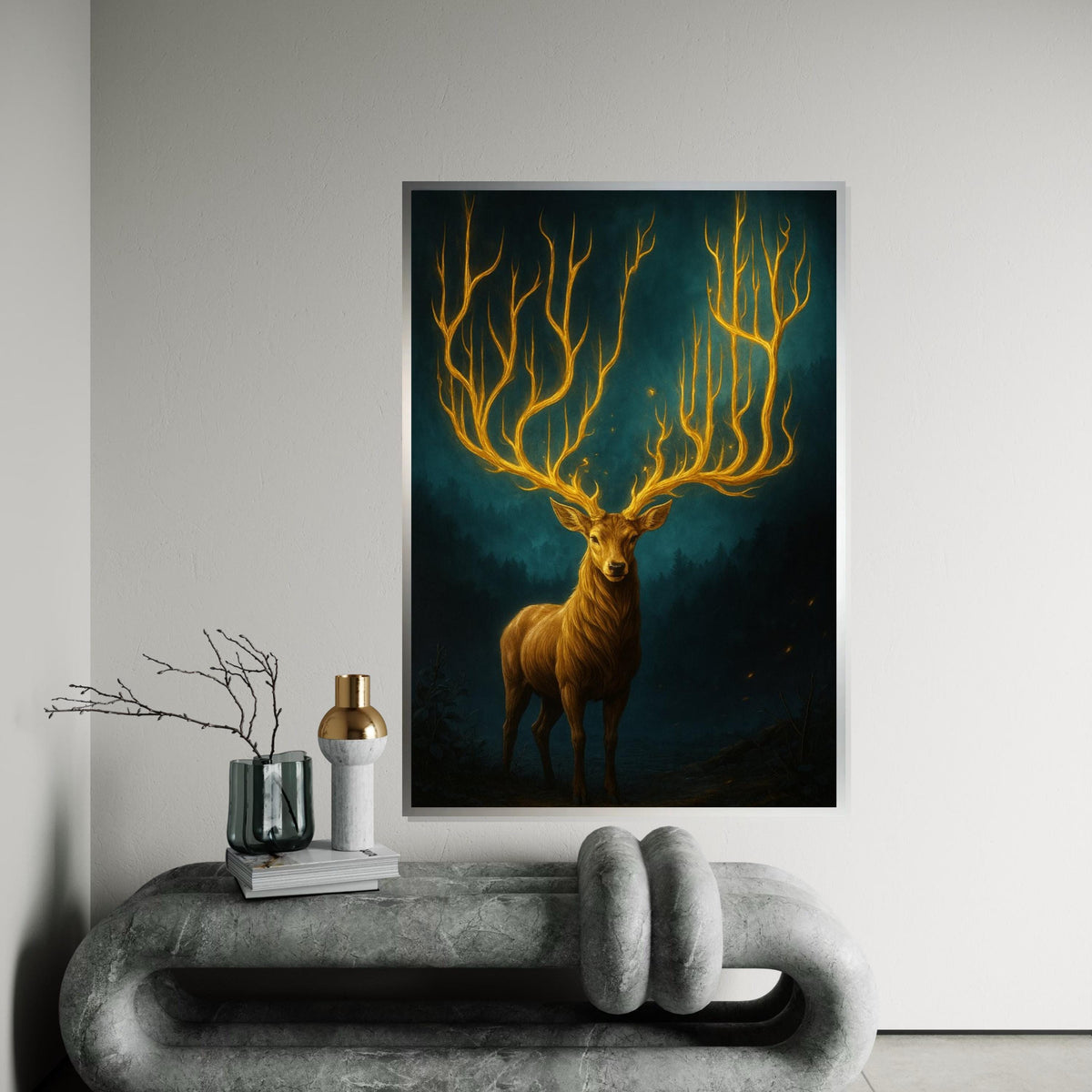 Majestic Stag Canvas, Glowing Antlers Art, Nature Wall Decor, Wall Art Canvas Design, Enchanting Forest Print, Ready To Hang Decoration