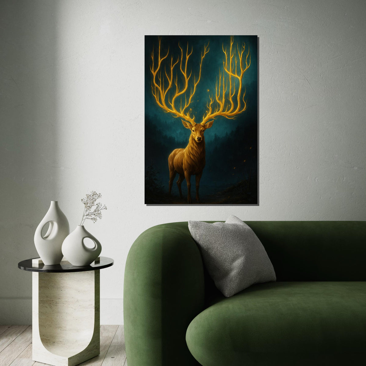 Majestic Stag Canvas, Glowing Antlers Art, Nature Wall Decor, Wall Art Canvas Design, Enchanting Forest Print, Ready To Hang Decoration