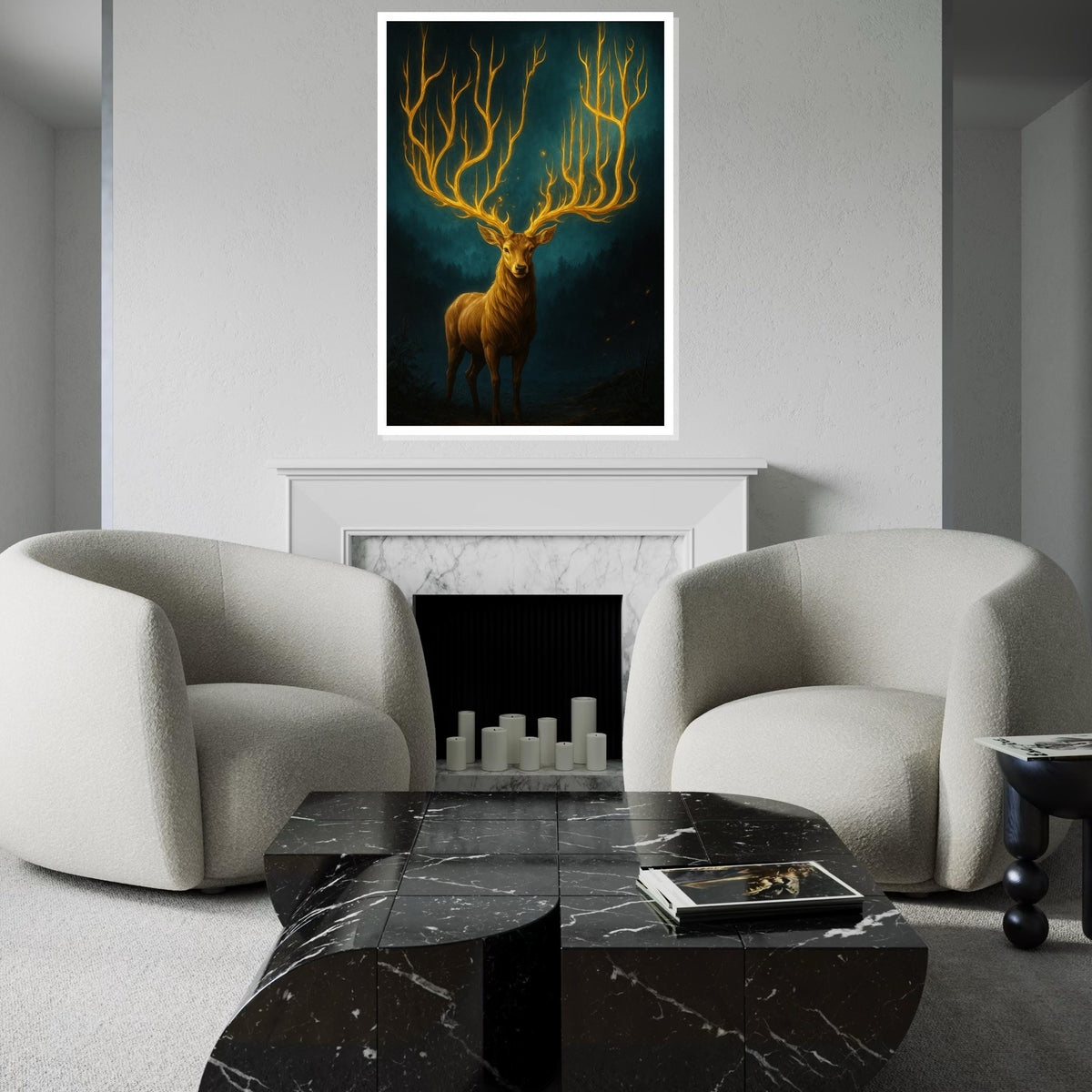 Majestic Stag Canvas, Glowing Antlers Art, Nature Wall Decor, Wall Art Canvas Design, Enchanting Forest Print, Ready To Hang Decoration