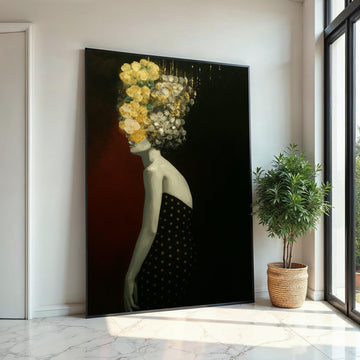 Abstract Floral Head, Silhouette Canvas Art, Modern Woman Wall Art, Black and Gold Canvas Design, Ready To Hang Decoration, Gift Art