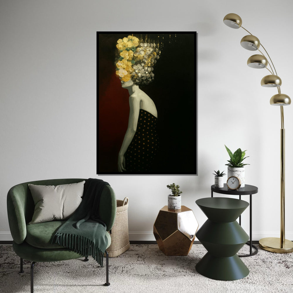 Abstract Floral Head, Silhouette Canvas Art, Modern Woman Wall Art, Black and Gold Canvas Design, Ready To Hang Decoration, Gift Art