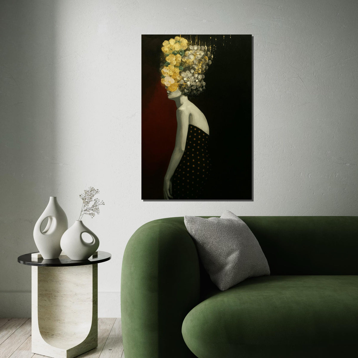 Abstract Floral Head, Silhouette Canvas Art, Modern Woman Wall Art, Black and Gold Canvas Design, Ready To Hang Decoration, Gift Art