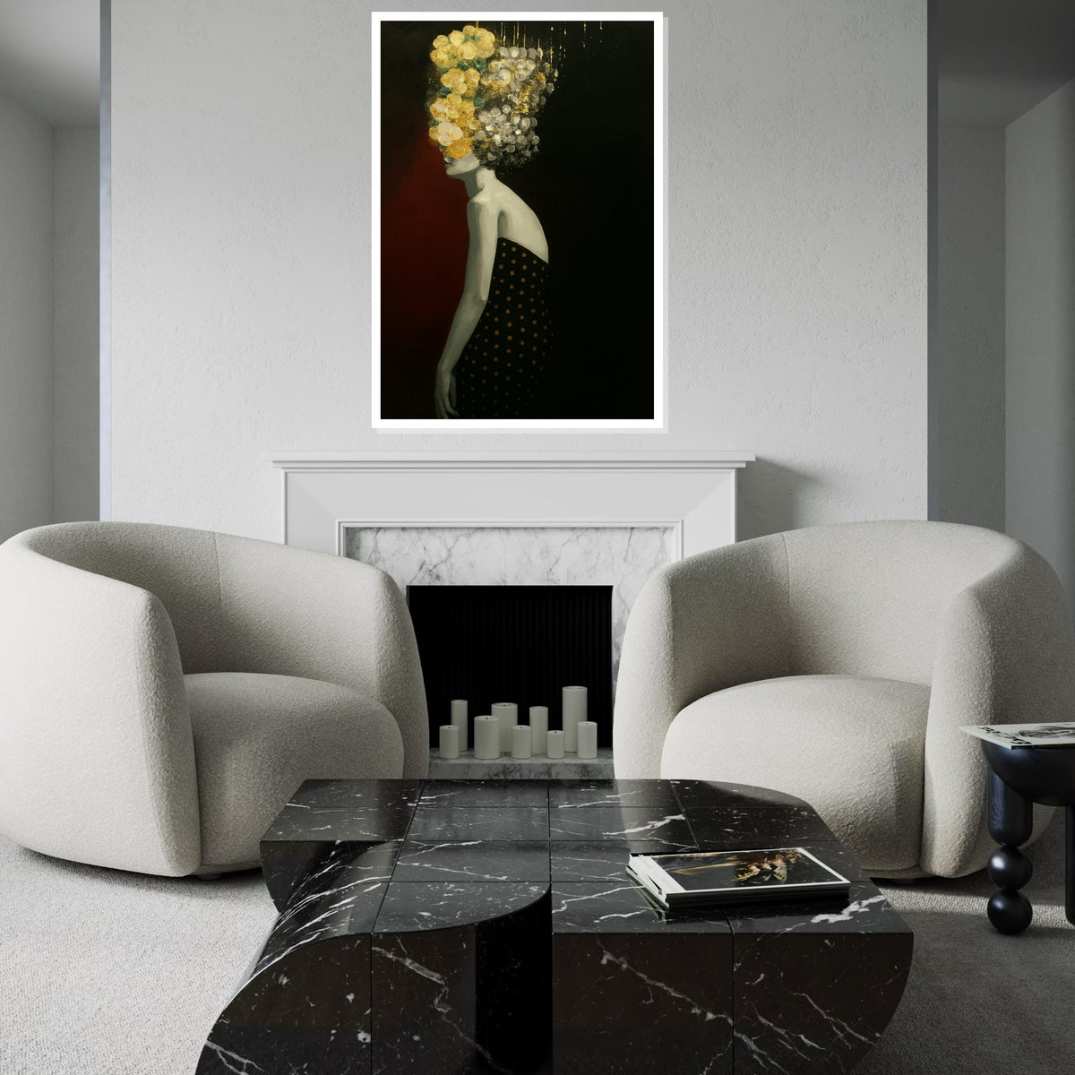 Abstract Floral Head, Silhouette Canvas Art, Modern Woman Wall Art, Black and Gold Canvas Design, Ready To Hang Decoration, Gift Art