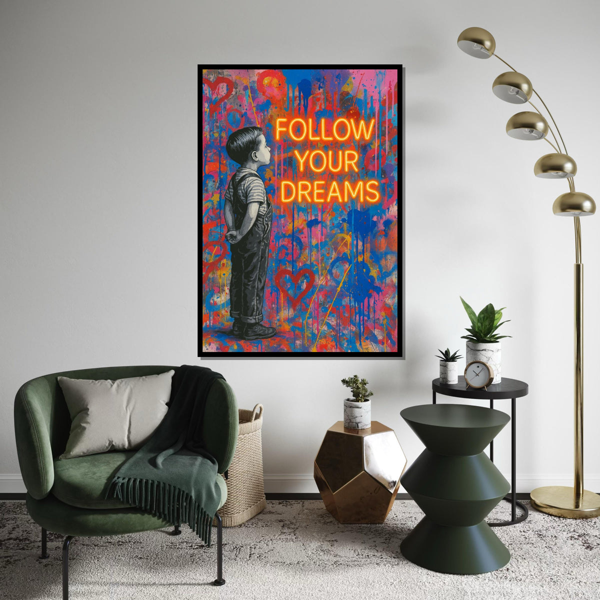 Dreamer Boy Canvas Art, Urban Graffiti Style, Inspirational Wall Art, Follow Your Dreams Poster, Vibrant Canvas Design, Ready to Hang