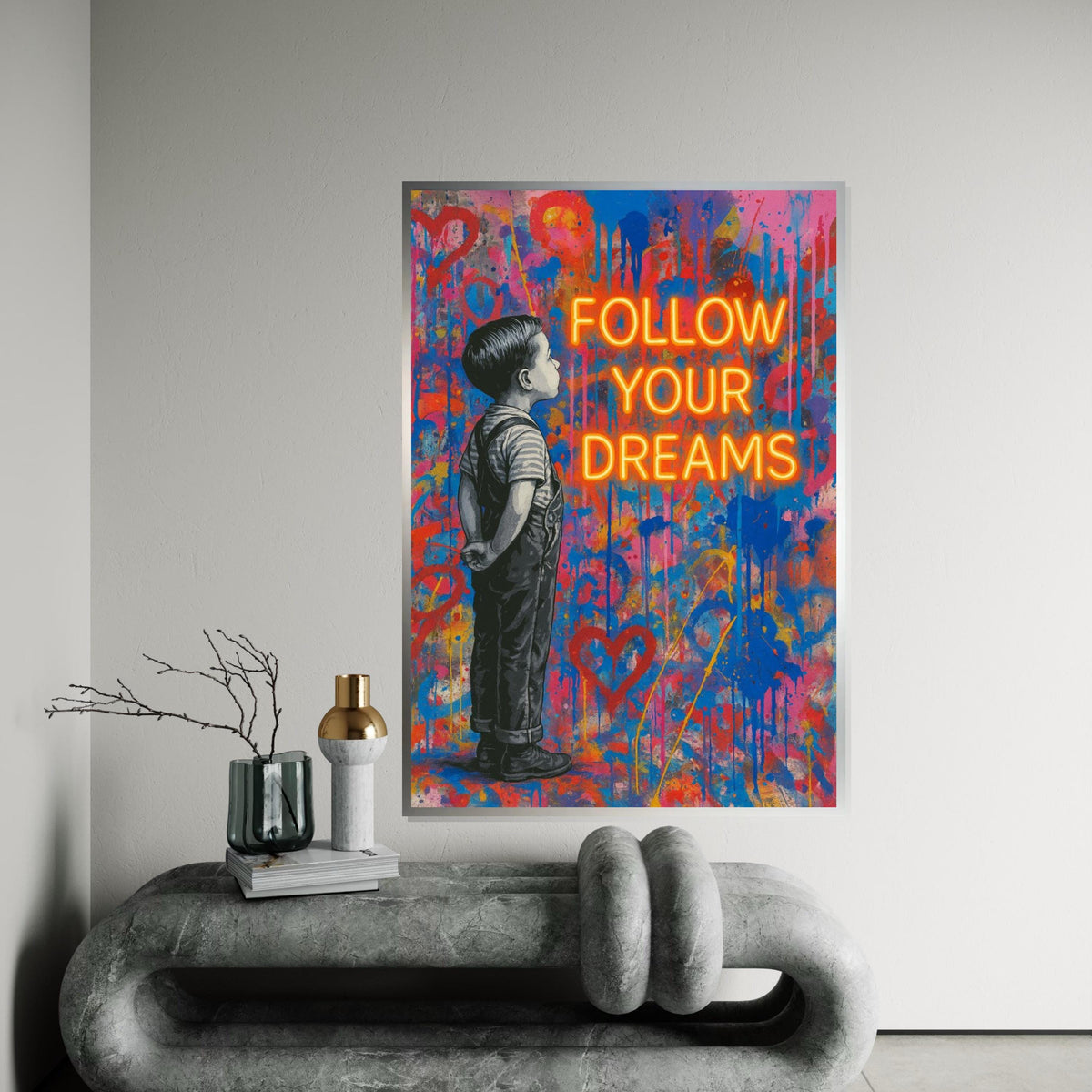 Dreamer Boy Canvas Art, Urban Graffiti Style, Inspirational Wall Art, Follow Your Dreams Poster, Vibrant Canvas Design, Ready to Hang