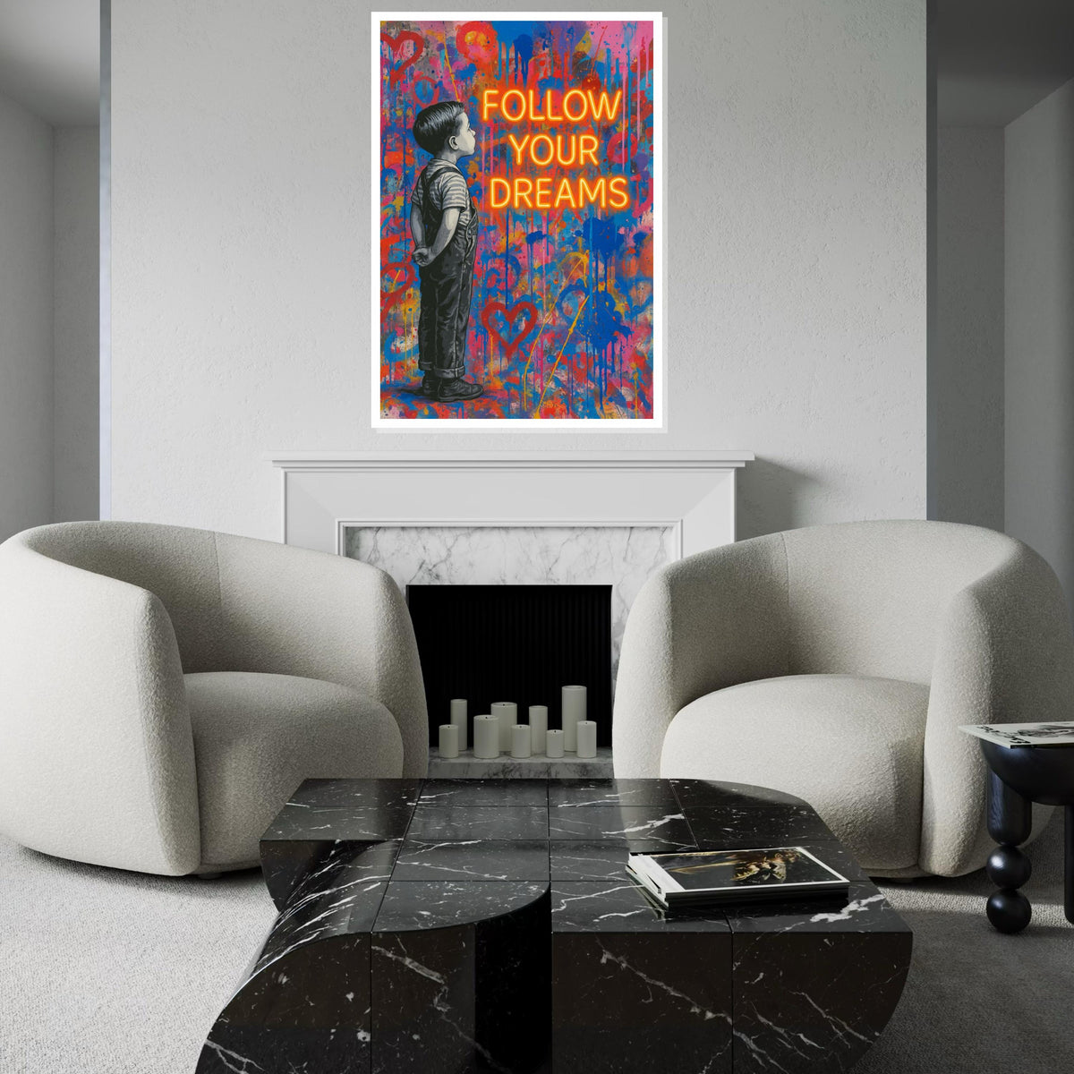 Dreamer Boy Canvas Art, Urban Graffiti Style, Inspirational Wall Art, Follow Your Dreams Poster, Vibrant Canvas Design, Ready to Hang