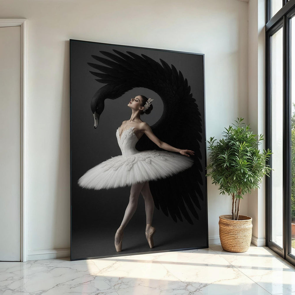 Ballet Swan Canvas, Black Swan Art, Elegant Dancer Print, Music Art, Wall Art Canvas Design, Ready to Hang Decoration