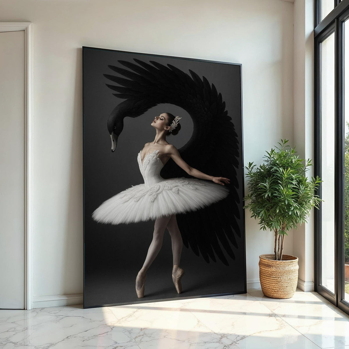 Ballet Swan Canvas, Black Swan Art, Elegant Dancer Print, Music Art, Wall Art Canvas Design, Ready to Hang Decoration
