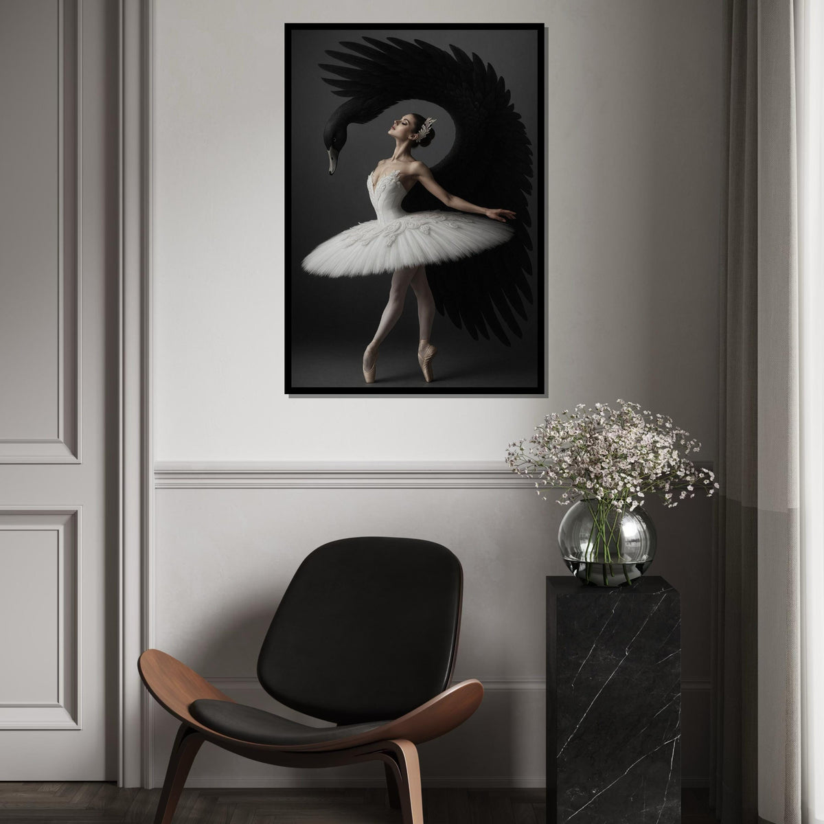Ballet Swan Canvas, Black Swan Art, Elegant Dancer Print, Music Art, Wall Art Canvas Design, Ready to Hang Decoration