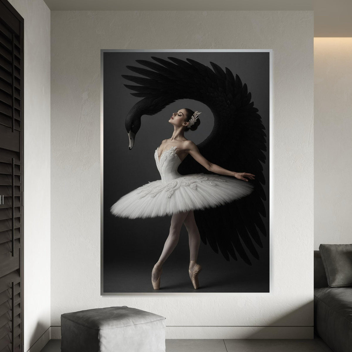 Ballet Swan Canvas, Black Swan Art, Elegant Dancer Print, Music Art, Wall Art Canvas Design, Ready to Hang Decoration