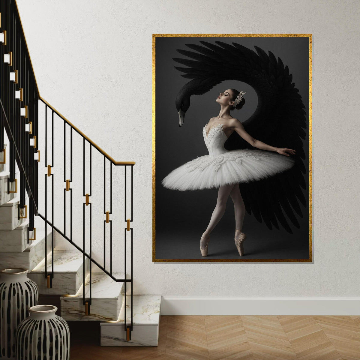 Ballet Swan Canvas, Black Swan Art, Elegant Dancer Print, Music Art, Wall Art Canvas Design, Ready to Hang Decoration