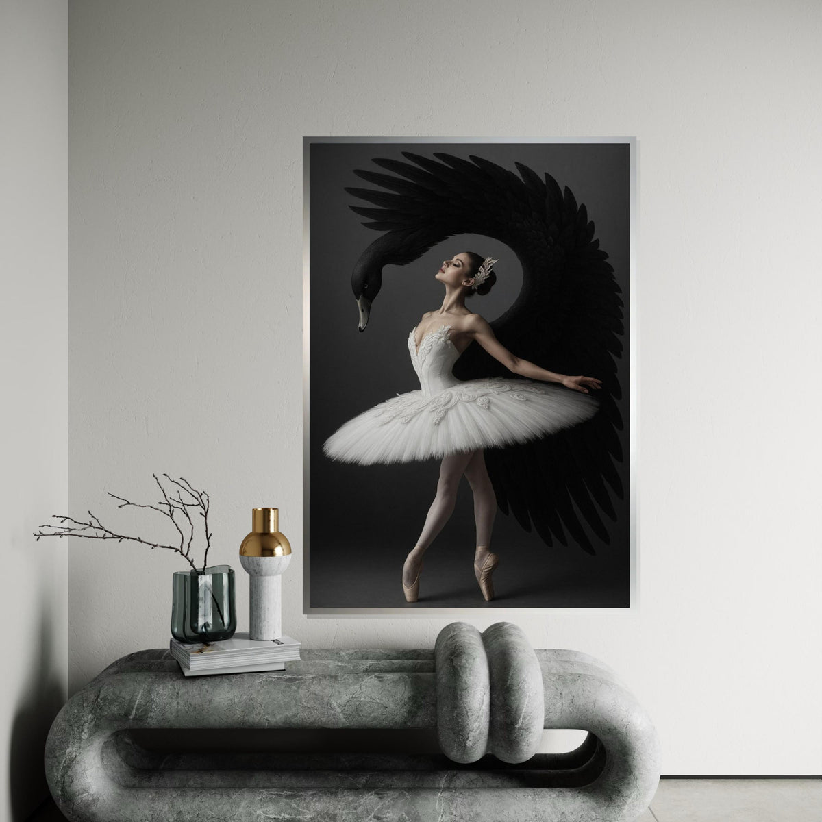 Ballet Swan Canvas, Black Swan Art, Elegant Dancer Print, Music Art, Wall Art Canvas Design, Ready to Hang Decoration